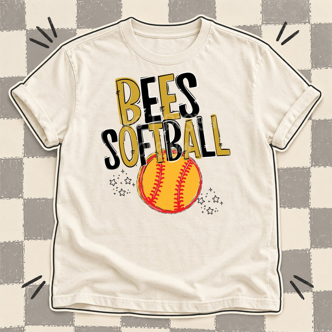 Bees Vegas Gold Black Team Go Softball Mascots DTF transfer mockup
