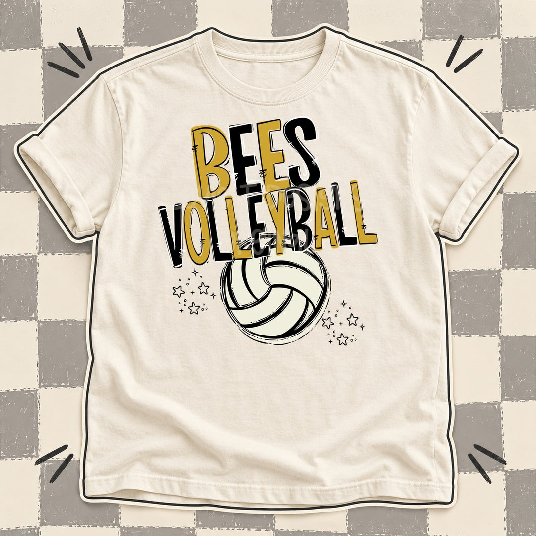 Bees Vegas Gold Black Team Go Volleyball Mascots DTF transfer mockup