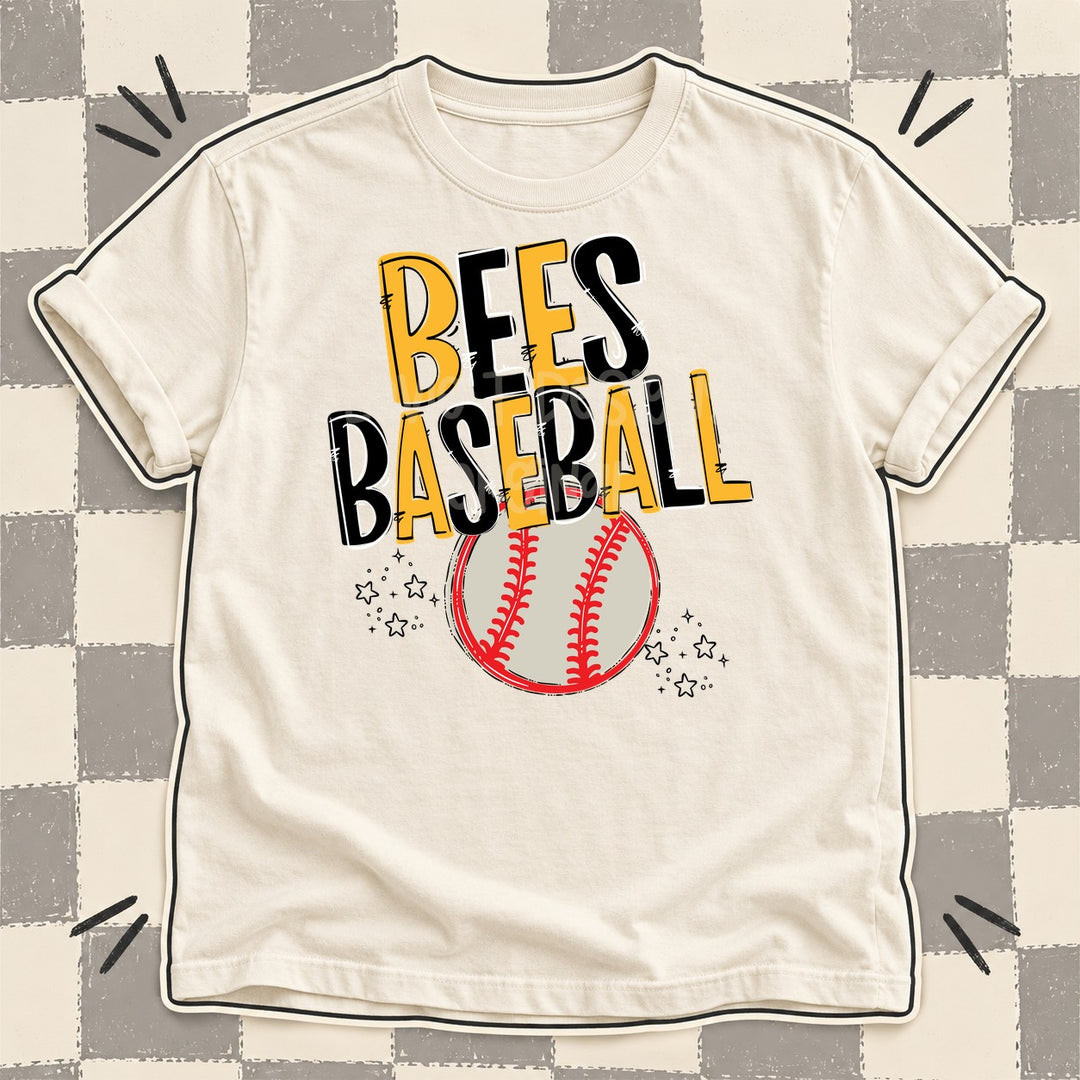 Bees Yellow Gold Black Team Go Baseball Mascots DTF transfer mockup