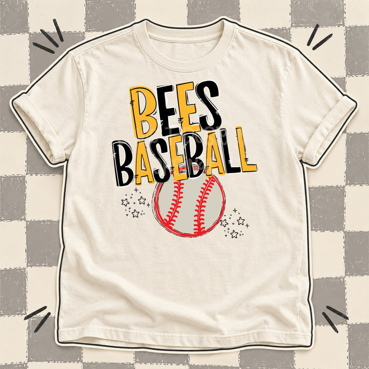 Bees Yellow Gold Black Team Go Baseball Mascots DTF transfer mockup