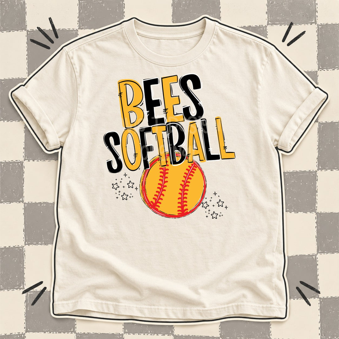 Bees Yellow Gold Black Team Go Softball Mascots DTF transfer mockup