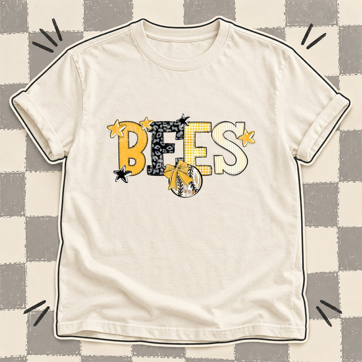 Bees Yellow Gold Black White Mixed Doodle Baseball Mascots – Mascot Colors DTF transfer mockup