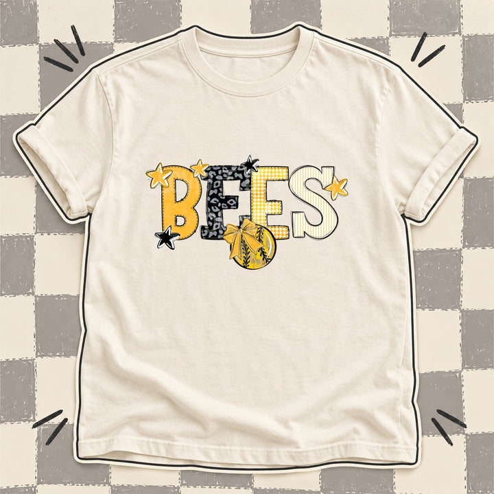 Bees Yellow Gold Black White Mixed Doodle Softball Mascots – Mascot Colors DTF transfer mockup