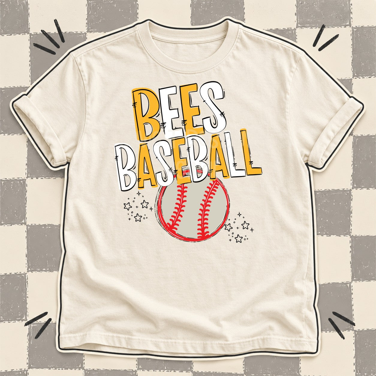 Team Go Baseball Mascots Bees Yellow Gold White design