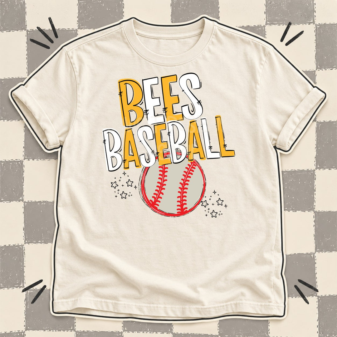 Bees Yellow Gold White Team Go Baseball Mascots DTF transfer mockup