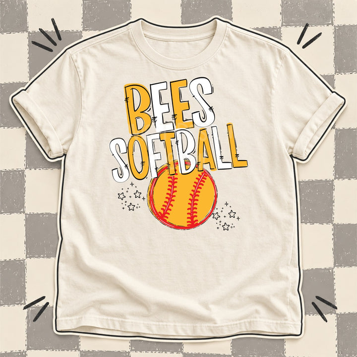 Bees Yellow Gold White Team Go Softball Mascots DTF transfer mockup