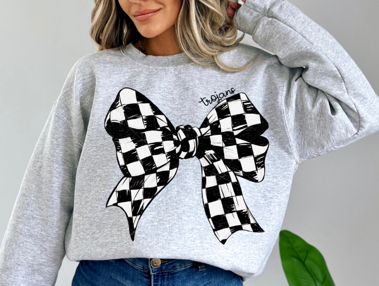 Black and White Checker Bow Trojans DTF transfer design – image 1