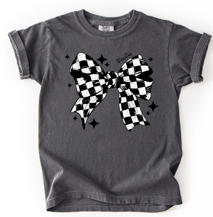 BLACK AND WHITE CHECKER BOW WITH STARS PIRATES