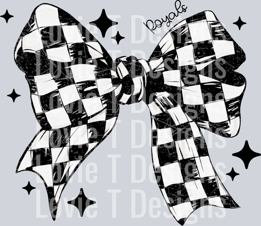 BLACK AND WHITE CHECKER BOW WITH STARS ROYALS