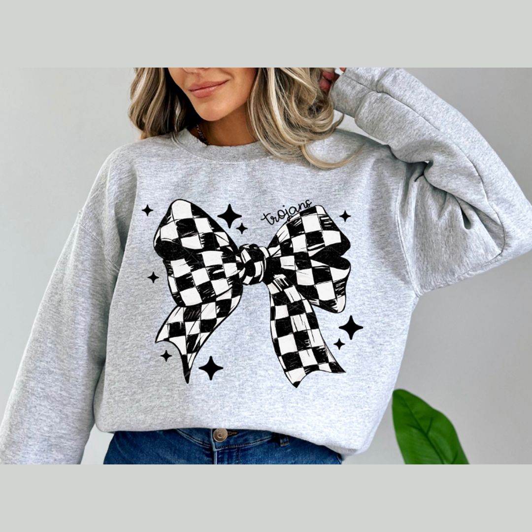 Black and White Checker Bow with Stars Trojans – DTF Transfer