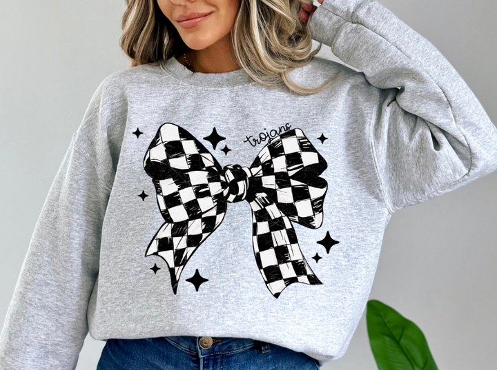 BLACK AND WHITE CHECKER BOW WITH STARS TROJANS