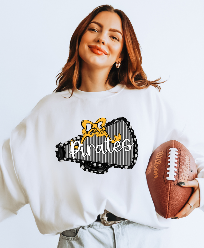 Black Megaphones and Yellow Bows Pirates DTF transfer design – image 1