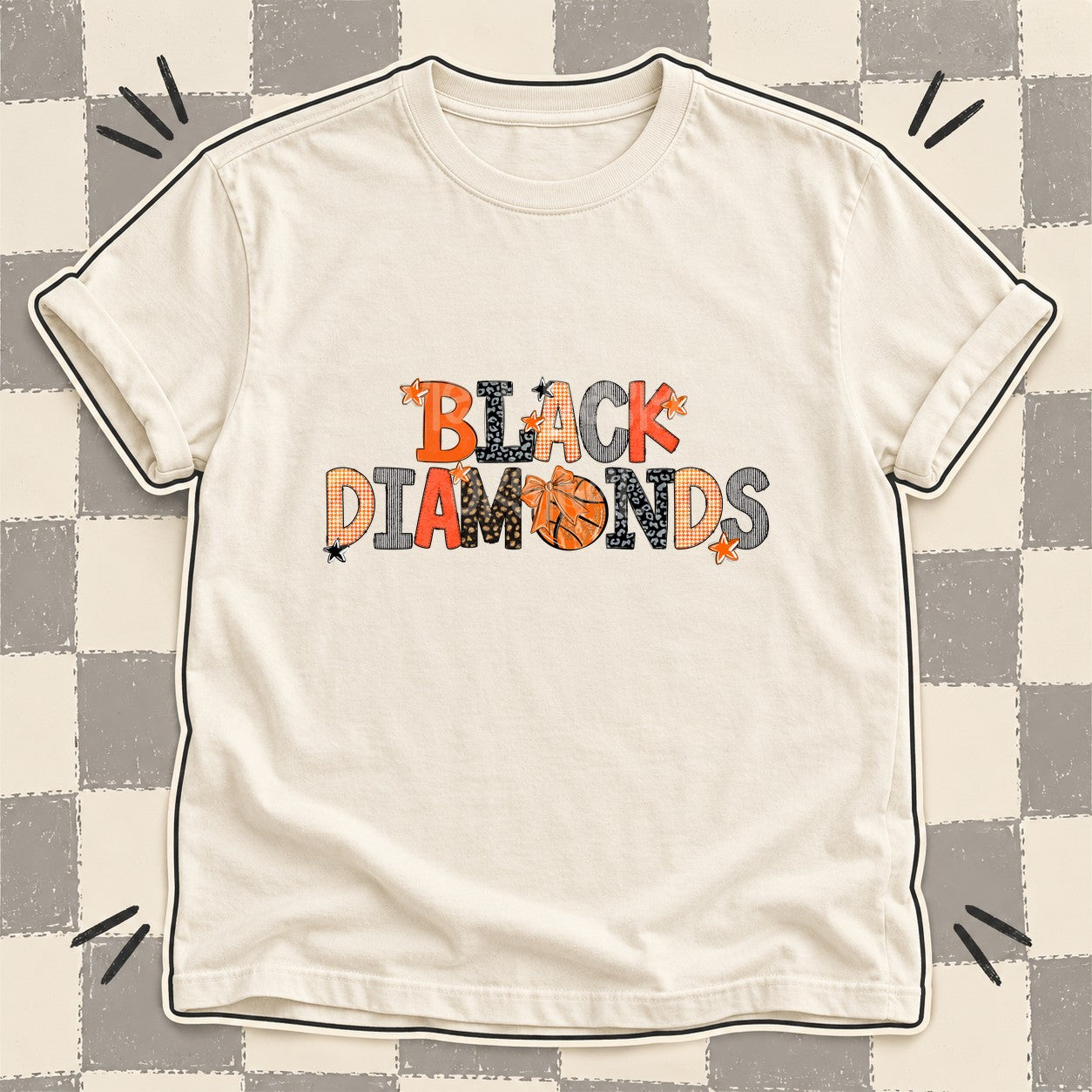 Mixed Doodle Basketball Mascots – Mascot Colors Black Diamonds Orange Black design