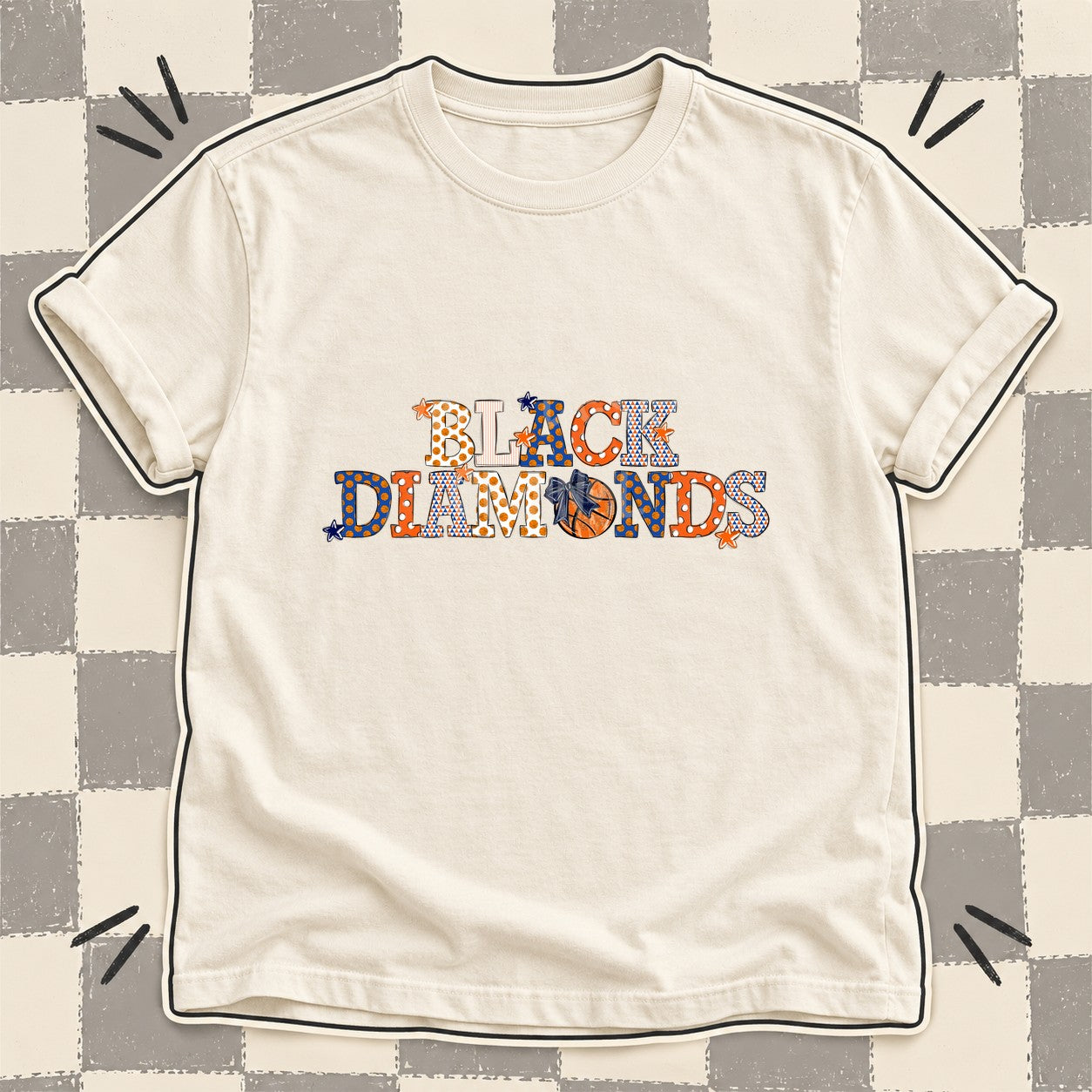 Mixed Doodle Basketball Mascots – Court Classic Black Diamonds design