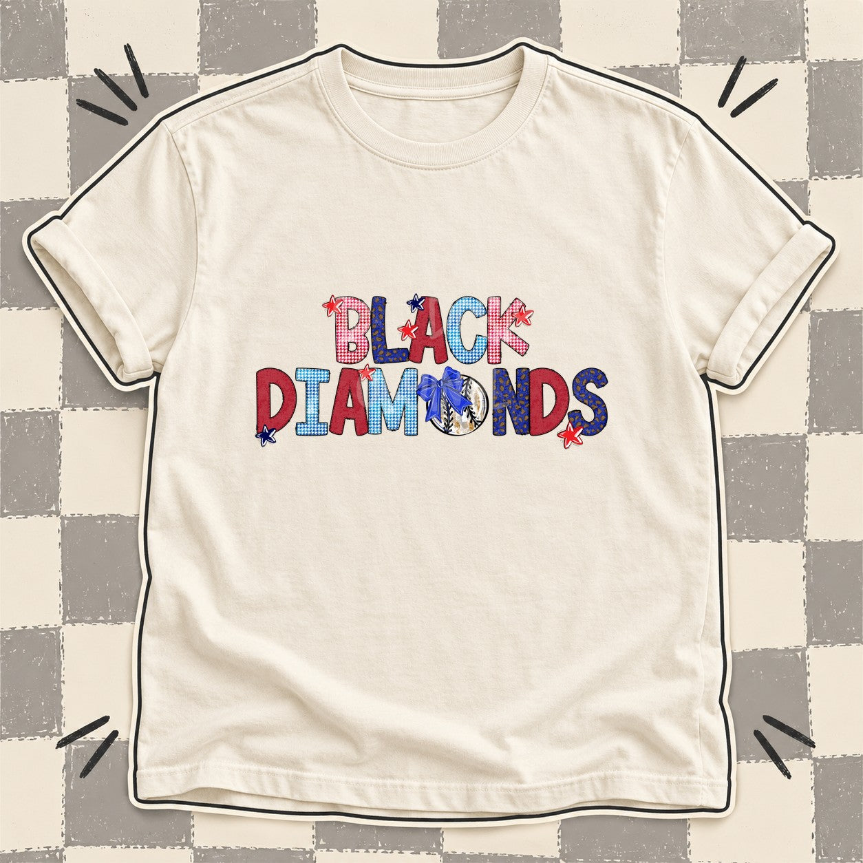 Mixed Doodle Baseball Mascots – Red and Royal Black Diamonds design