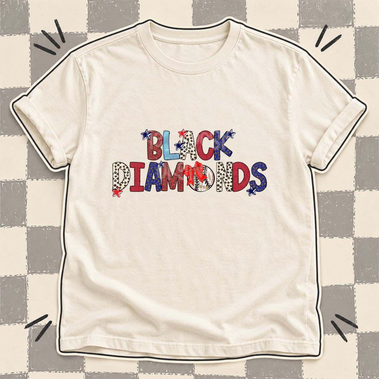 Mixed Doodle Baseball Mascots – Leopard Red Navy Black Diamonds design