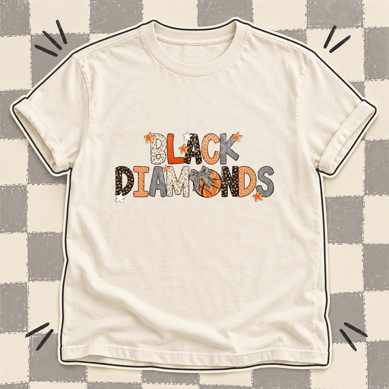 Mixed Doodle Basketball Mascots – Orange and Brown Black Diamonds design