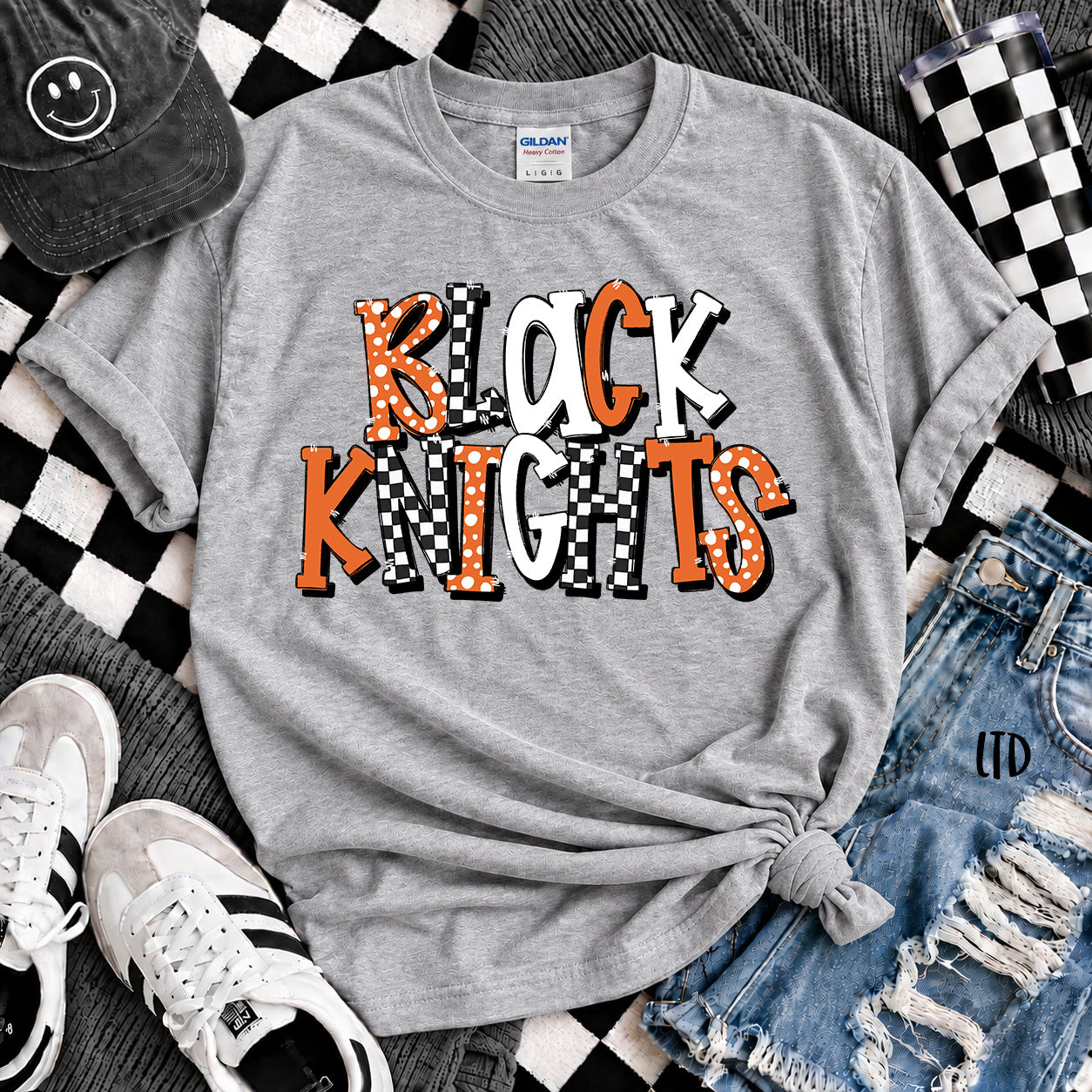 Dot Dot Check Mix Mascots Black Knights Orange Black design