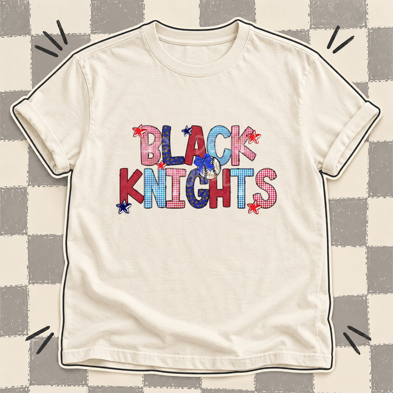 Mixed Doodle Baseball Mascots – Red and Royal Black Knights design