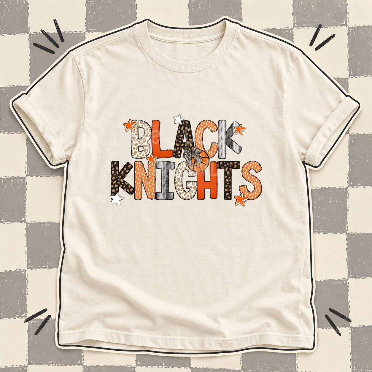 Mixed Doodle Basketball Mascots – Orange and Brown Black Knights design