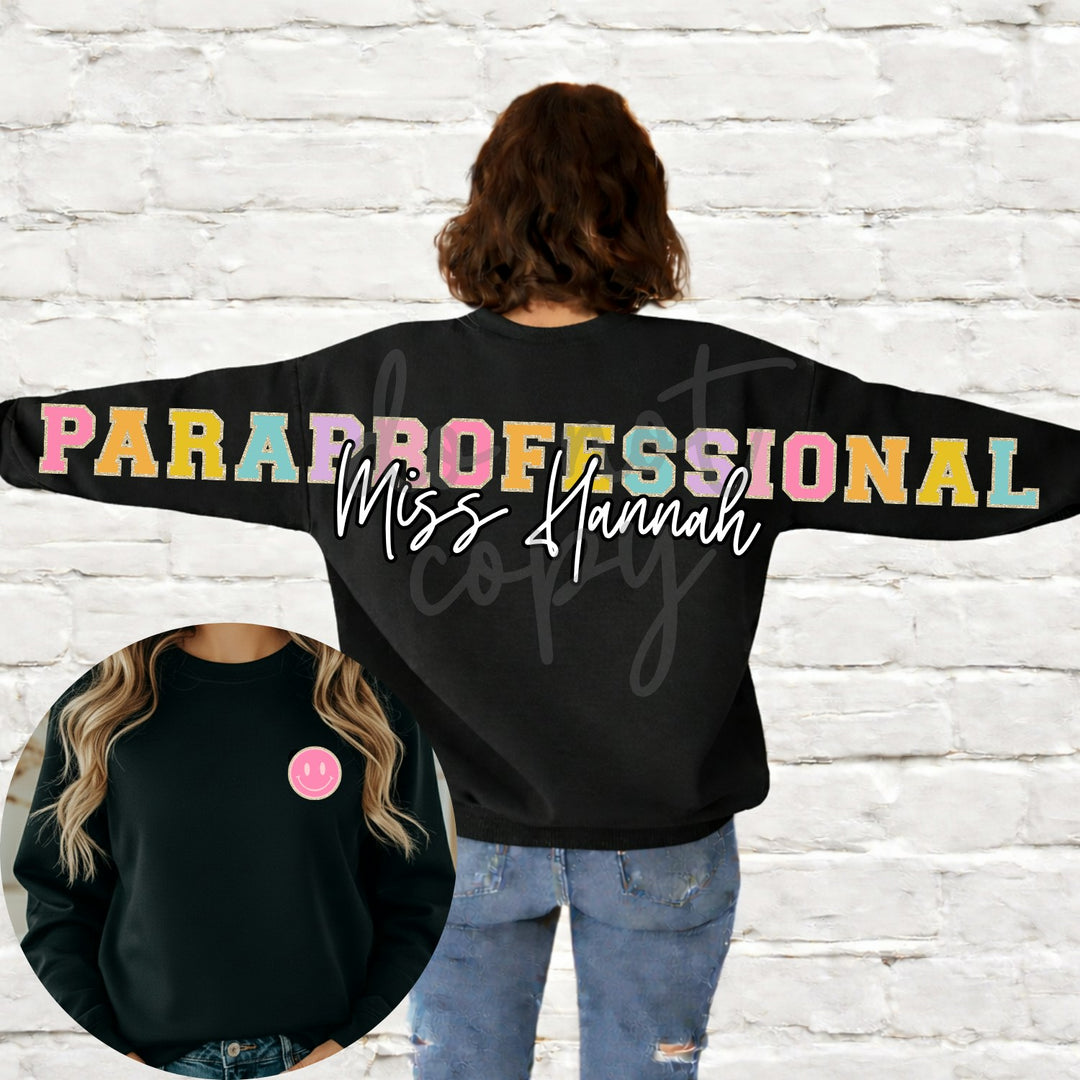 Paraprofessional Pastel Glitter Long Big Back customizable DTF transfer