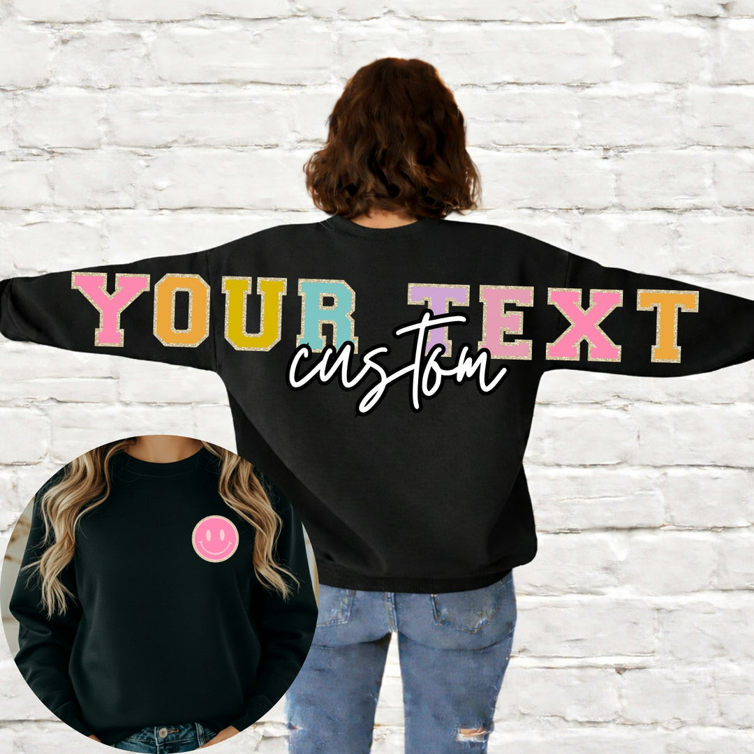Preppy Alpha Pastel Glitter Long Big Back customizable DTF transfer