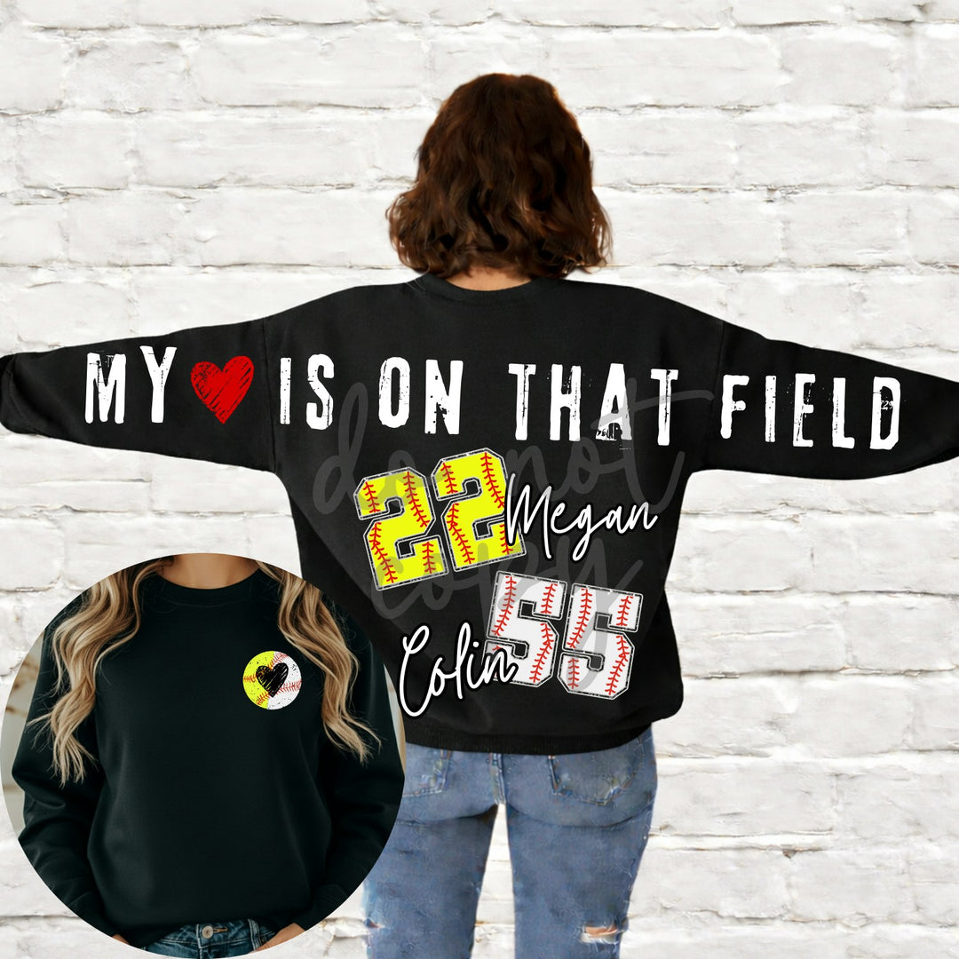 My Heart is on That Field Long Baseball Softball customizable DTF transfer