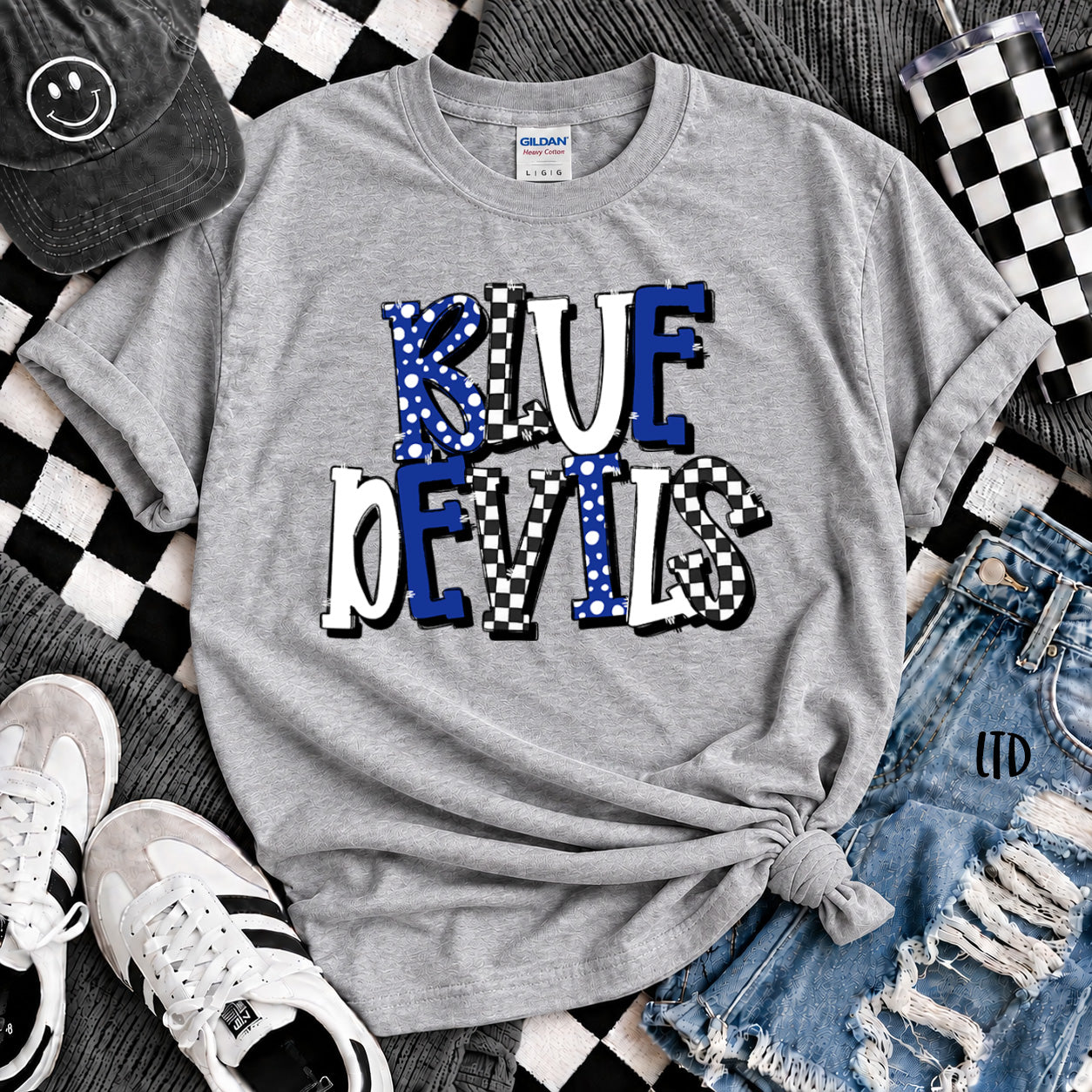 Dot Dot Check Mix Mascots Blue Devils Royal Blue White design