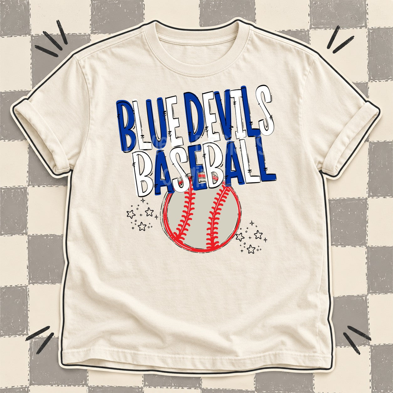 Team Go Baseball Mascots Blue Devils Royal Blue White design