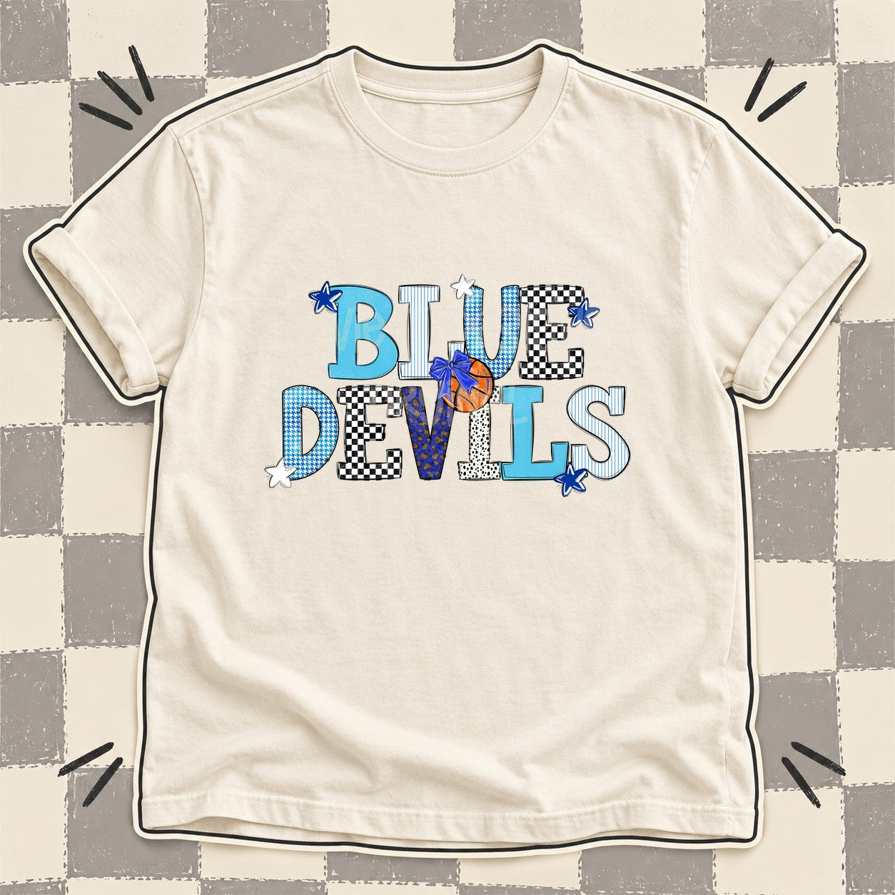 Mixed Doodle Basketball Mascots – Mascot Colors Blue Devils Royal Blue White design