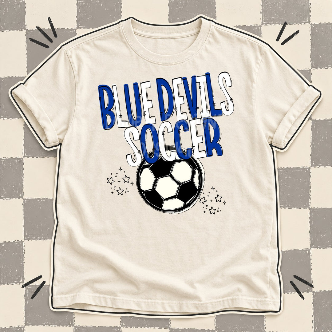 Blue Devils Royal Blue White Team Go Soccer Mascots DTF transfer mockup