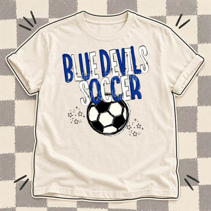 Blue Devils Royal Blue White Team Go Soccer Mascots DTF transfer mockup