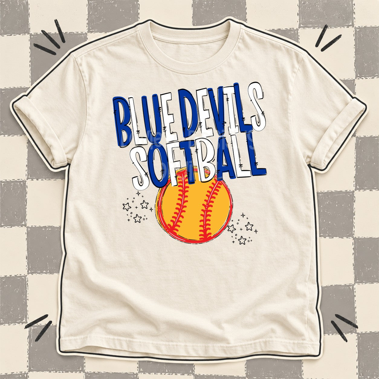 Team Go Softball Mascots Blue Devils Royal Blue White design