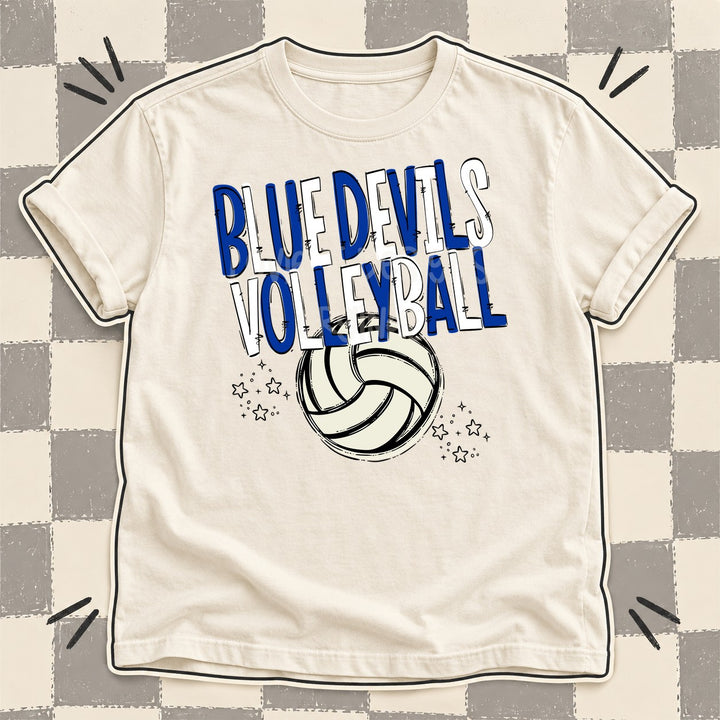 Blue Devils Royal Blue White Team Go Volleyball Mascots DTF transfer mockup