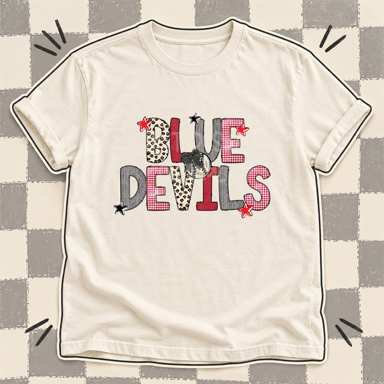 Mixed Doodle Baseball Mascots – Stitched Ballpark Blue Devils design
