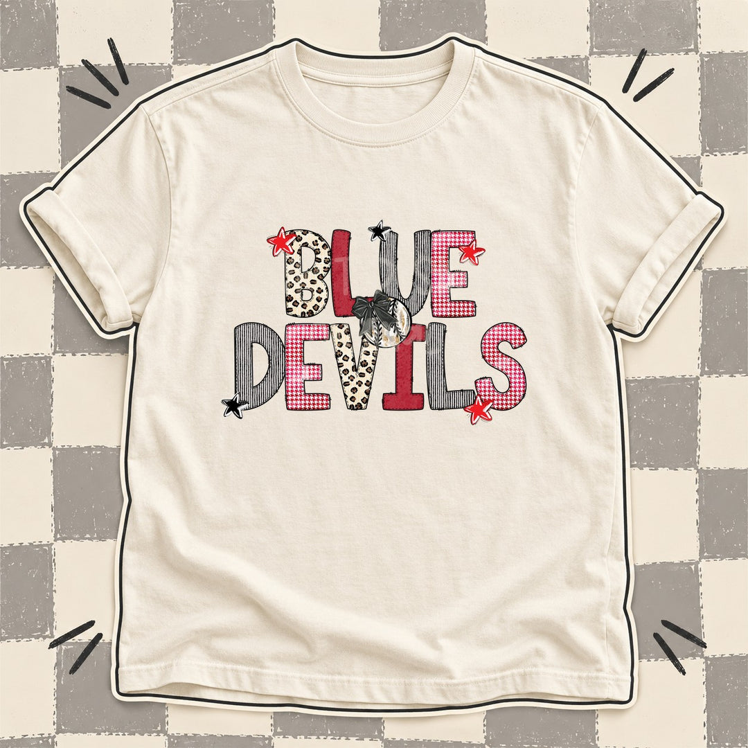 Blue Devils Mixed Doodle Baseball Mascots – Stitched Ballpark DTF transfer mockup