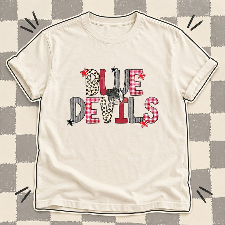 Blue Devils Mixed Doodle Baseball Mascots – Stitched Ballpark DTF transfer mockup