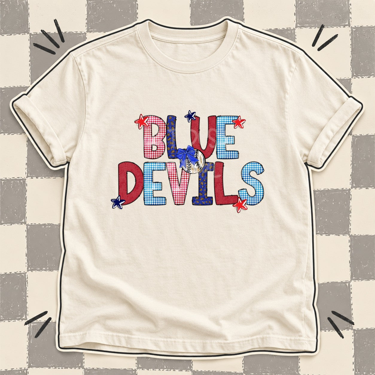 Mixed Doodle Baseball Mascots – Red and Royal Blue Devils design