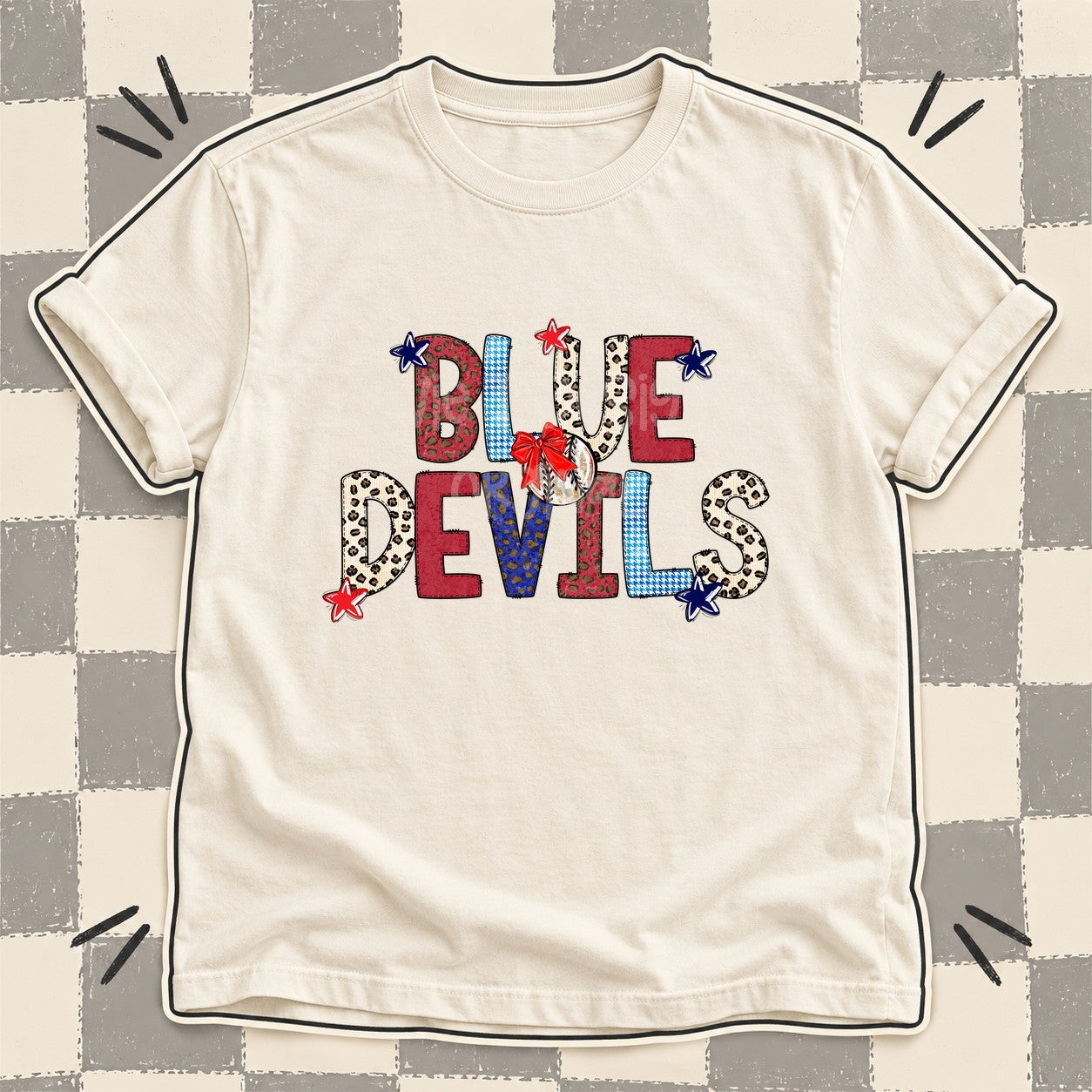 Mixed Doodle Baseball Mascots – Leopard Red Navy Blue Devils design