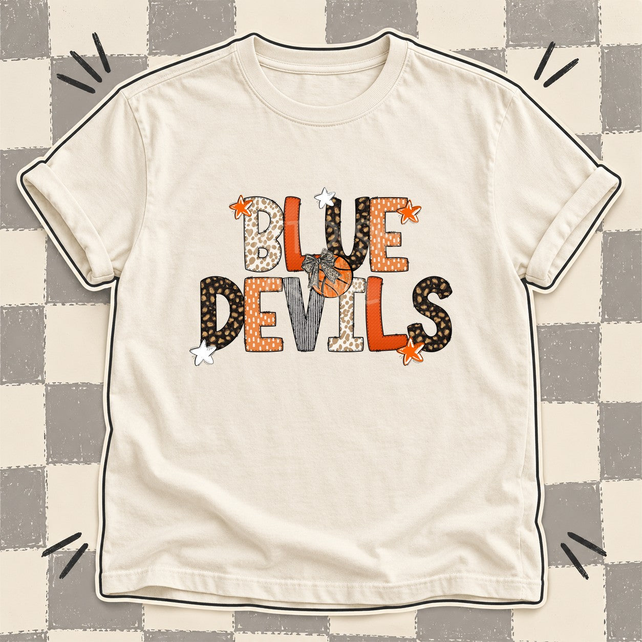 Mixed Doodle Basketball Mascots – Orange and Brown Blue Devils design