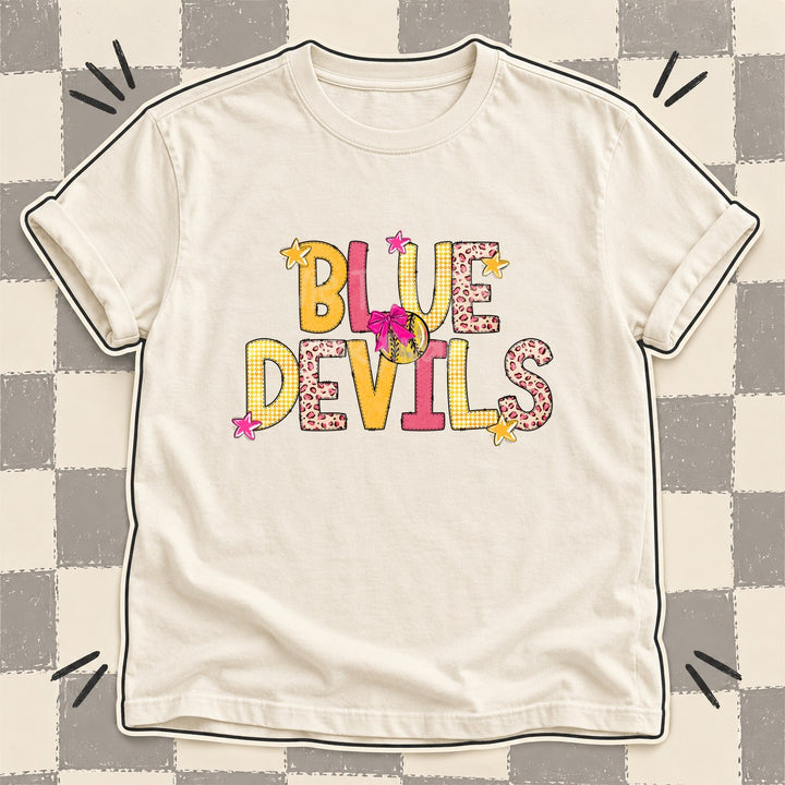 Blue Devils Mixed Doodle Softball Mascots – Stitched Softball DTF transfer mockup