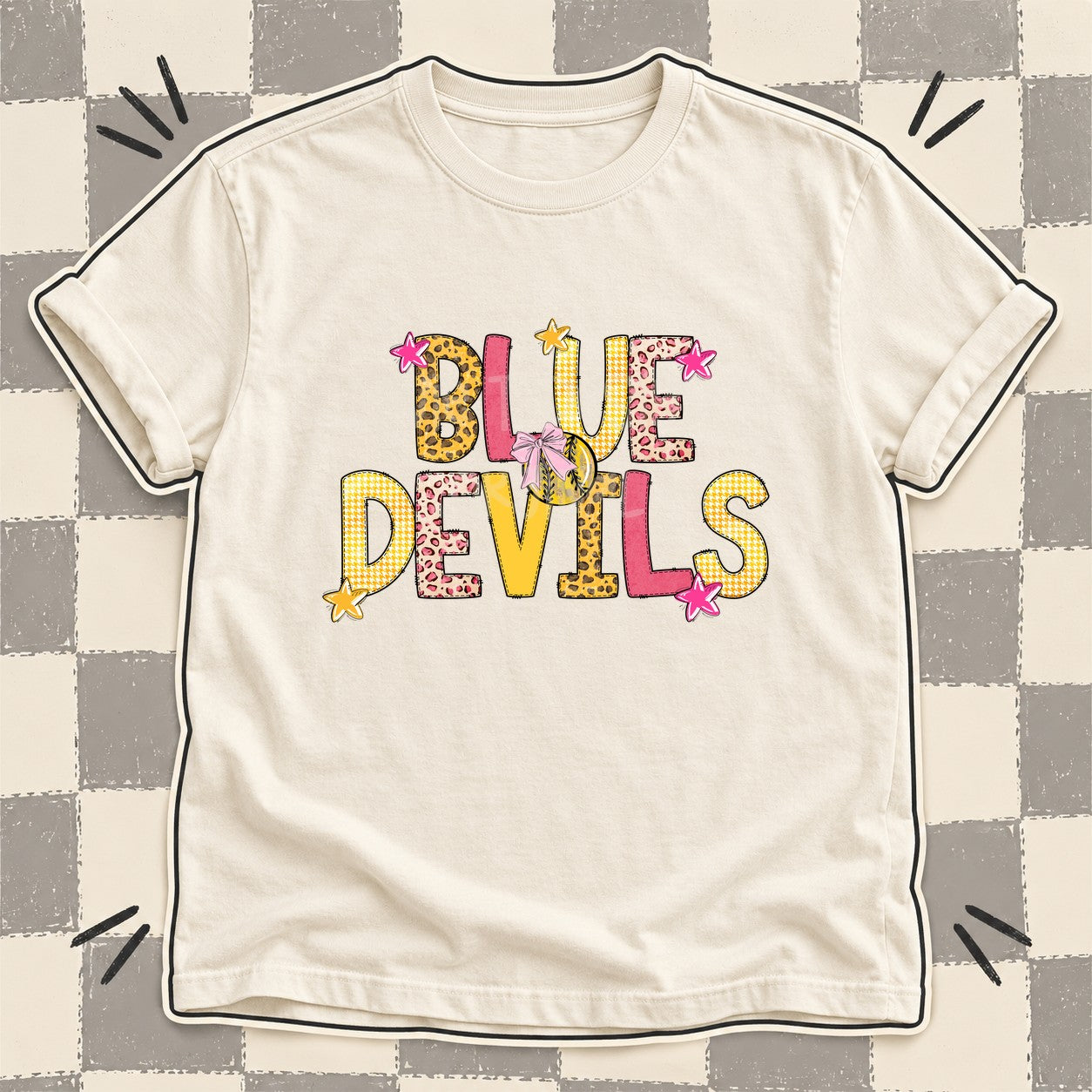 Mixed Doodle Softball Mascots – Sunshine Leopard Blue Devils design