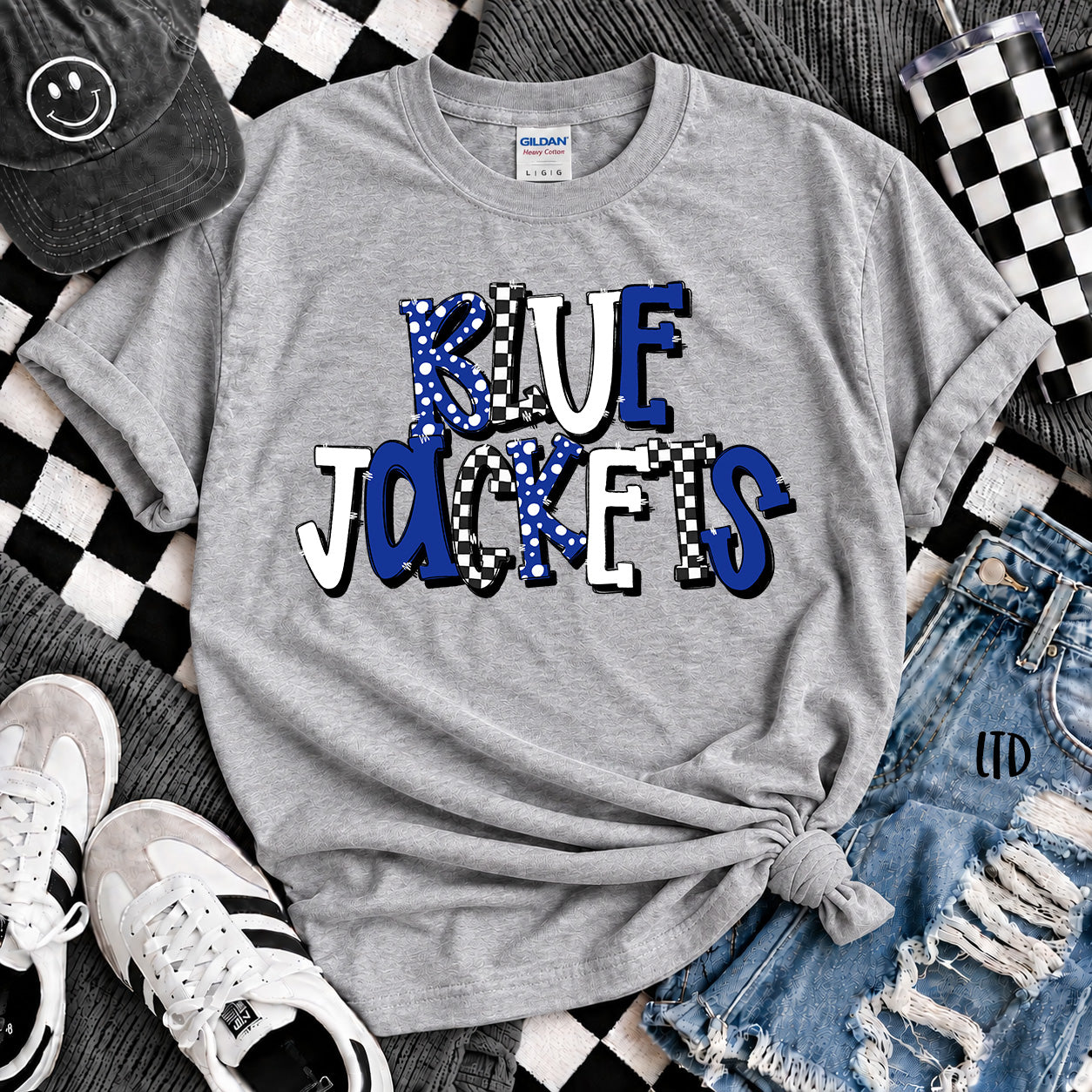 Dot Dot Check Mix Mascots Blue Jackets Royal Blue White design