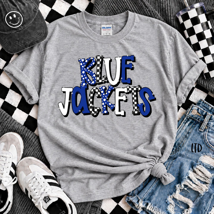 Blue Jackets Royal Blue White Dot Dot Check Mix Mascots DTF transfer mockup