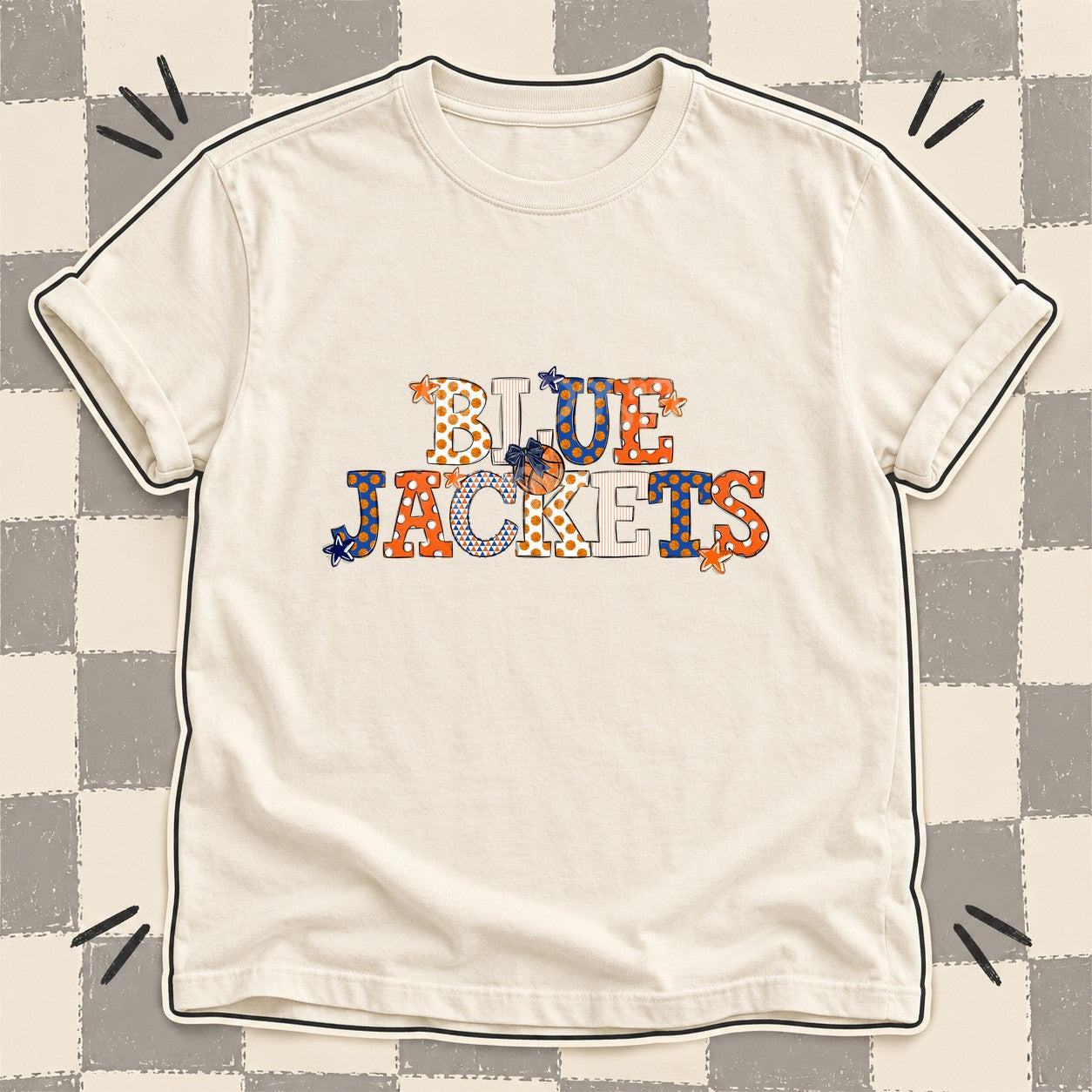 Mixed Doodle Basketball Mascots – Court Classic Blue Jackets design
