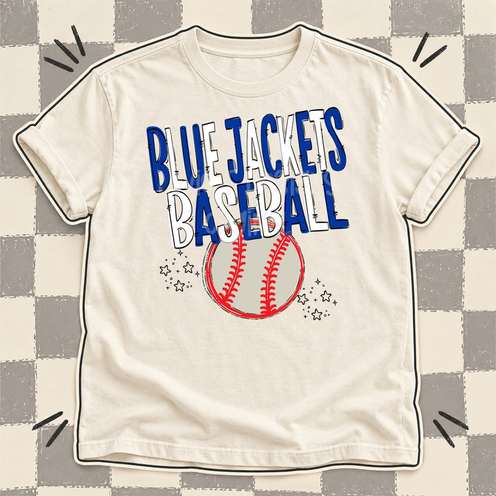 Blue Jackets Royal Blue White Team Go Baseball Mascots DTF transfer mockup