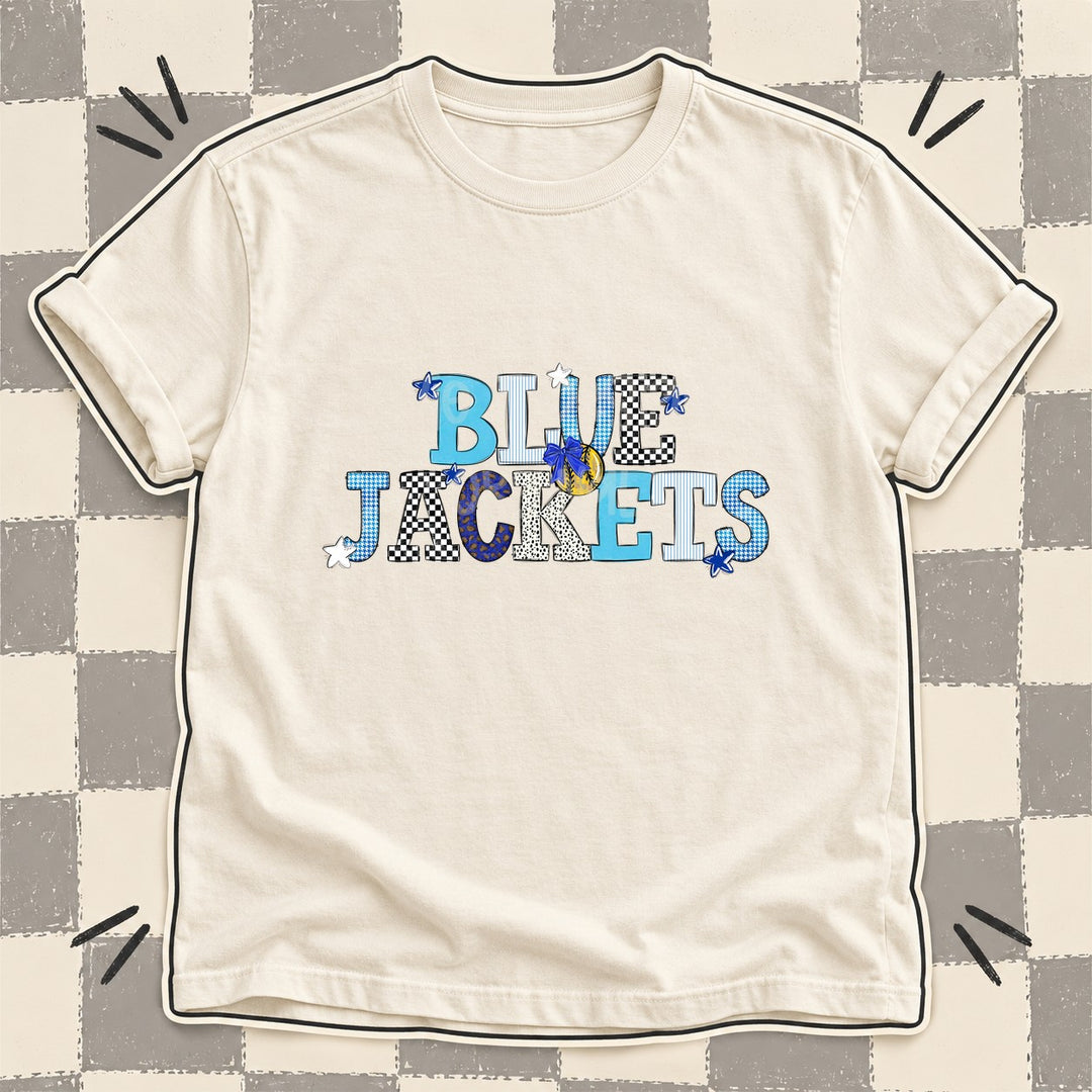 Blue Jackets Royal Blue White Mixed Doodle Softball Mascots – Mascot Colors DTF transfer mockup