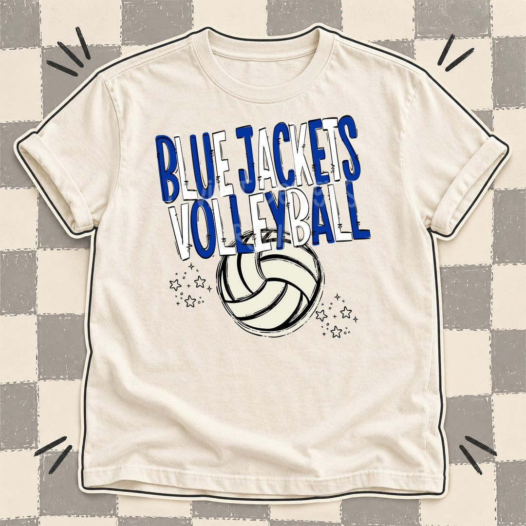 Blue Jackets Royal Blue White Team Go Volleyball Mascots DTF transfer mockup