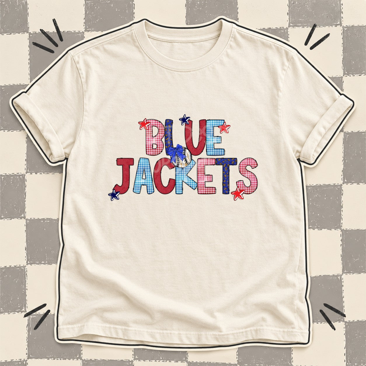 Mixed Doodle Baseball Mascots – Red and Royal Blue Jackets design