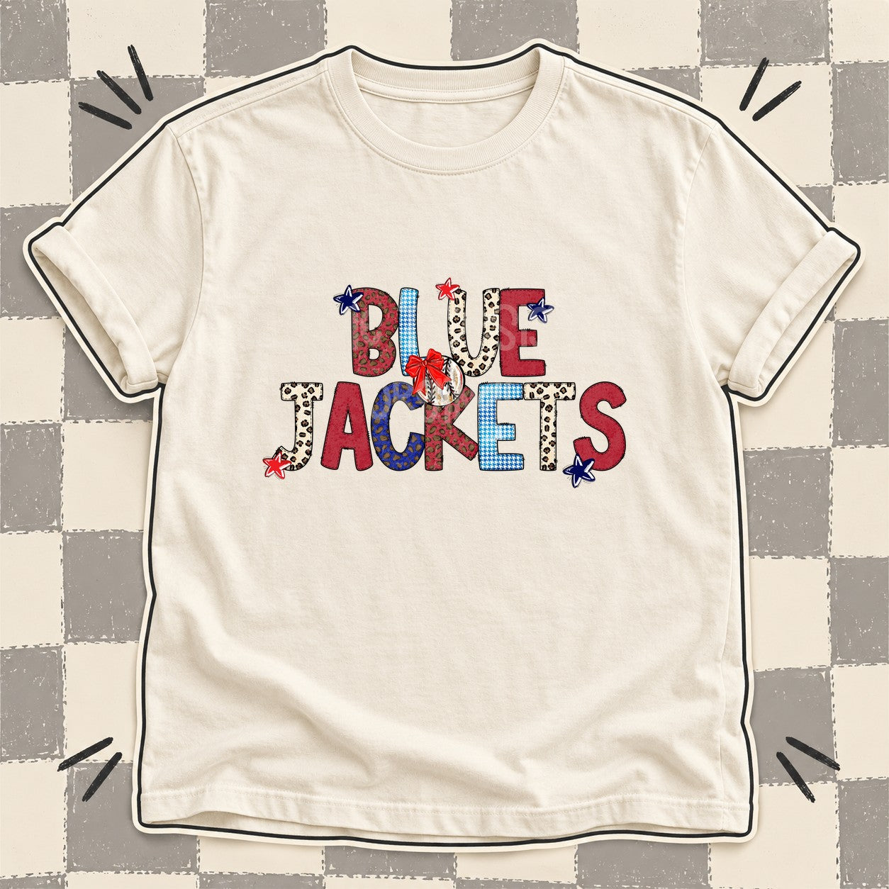 Mixed Doodle Baseball Mascots – Leopard Red Navy Blue Jackets design
